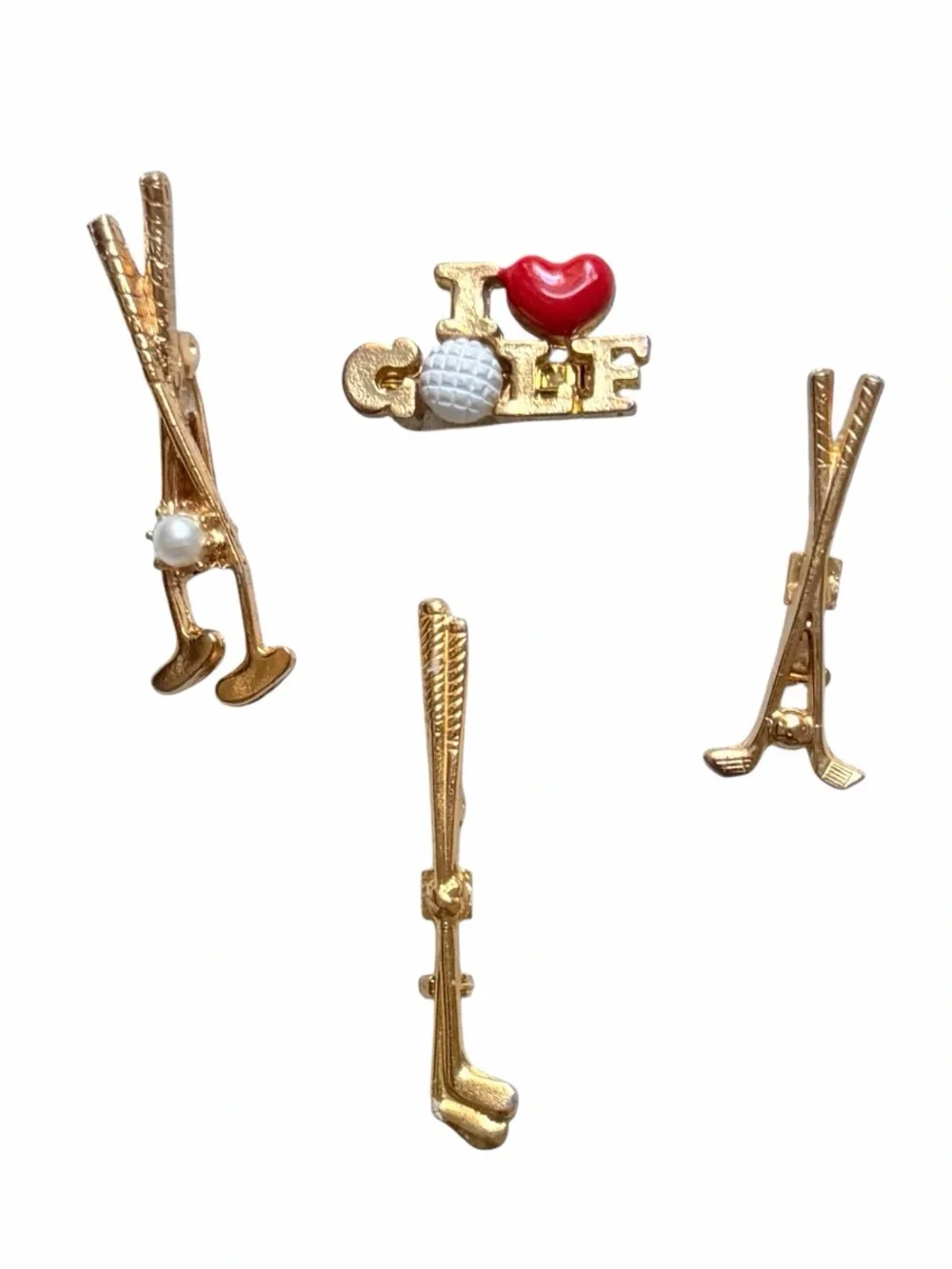 Set of 4 Vintage Gold-Tone Golf Theme Brooch Lapel Pins